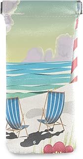 susiyo Lighthouse on The Beach Glasses Case Portable Microfiber PU Leather Soft Sunglasses Bag Eyeglasses Pouch Holder Squeeze Top for Women Men