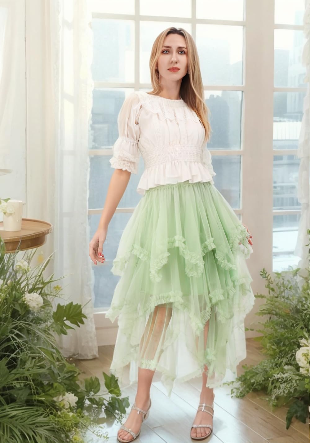 C-ZOFEK Falda de tul para mujer, falda de hadas con volantes altos y bajos para disfraz de Halloween (multicolor)