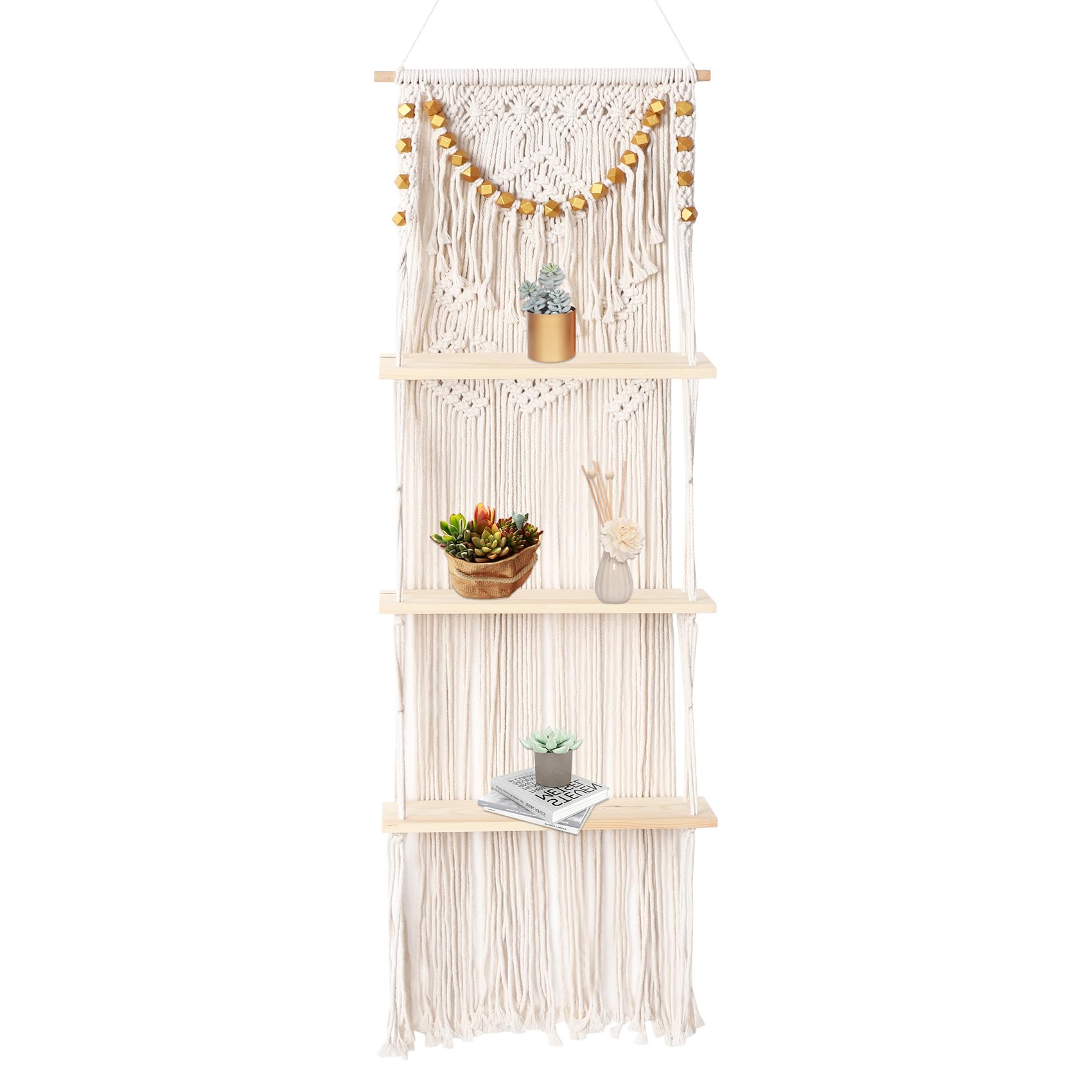 Arazzo da parete in macramè, 3 animali, realizzato a mano, con nappe, organizer da parete, galleggiante, per decorazione della casa (40 x 120 cm)