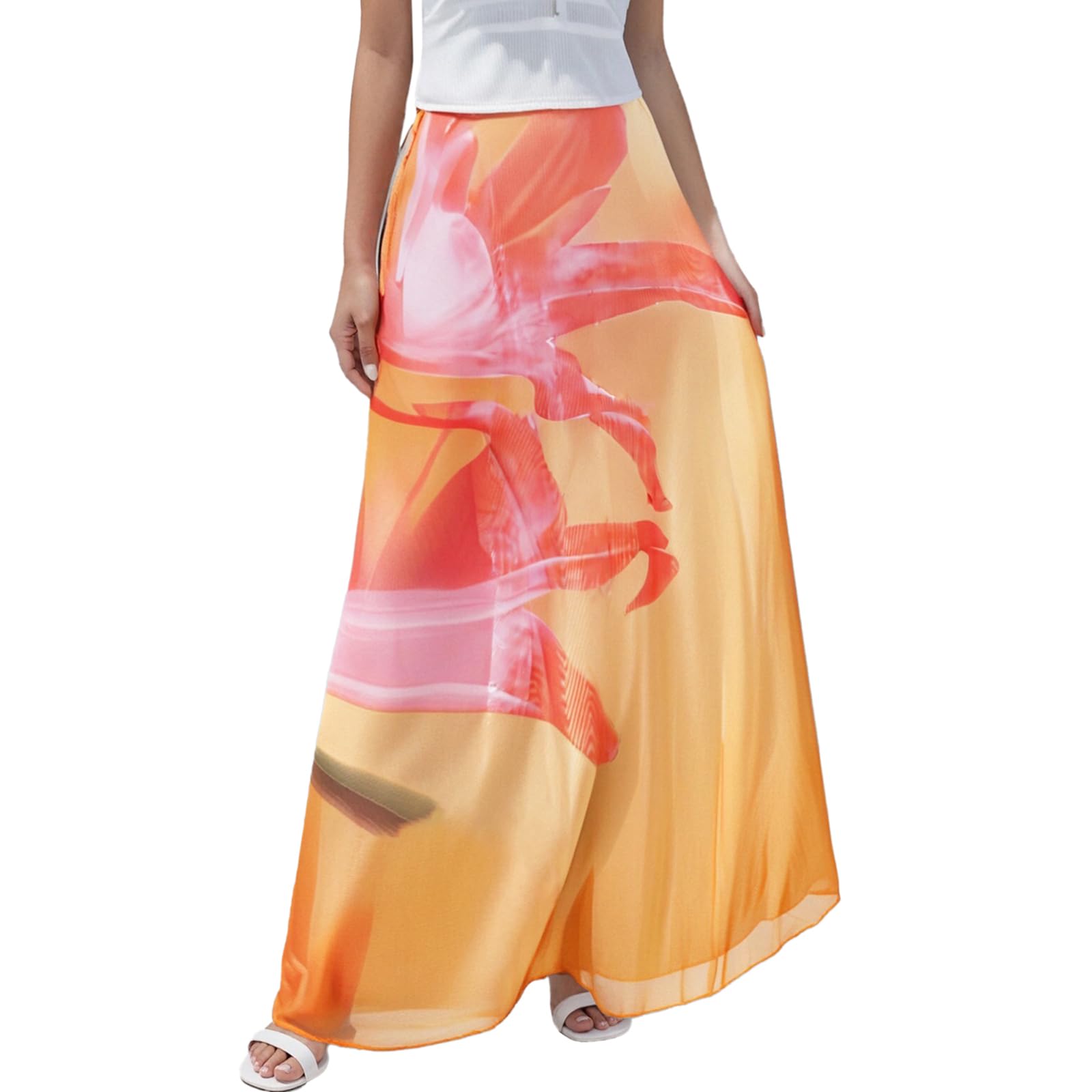 SANSIWU Women Leopard Print Long Skirts Summer Y2k Sheer See Through Bodycon Pencil Skirt Beach Cheetah Maxi Skirts Clubwear (B-08, XL)