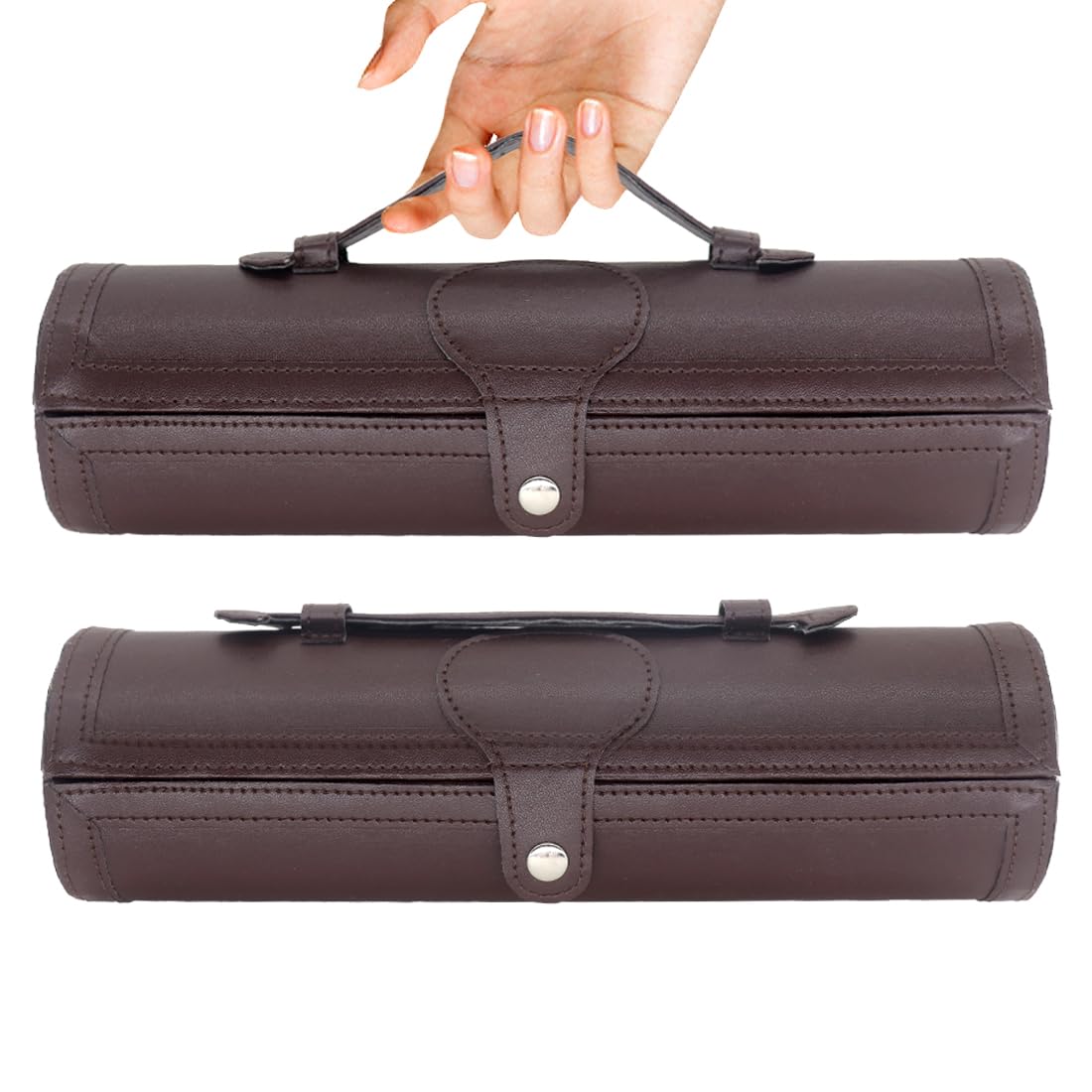 Kit d'Entretien de Chaussures 12 Pièces - Cirage Pour Cuir Avec Cire Marron et Noire, Brosses de Polissage - Compact, Marron