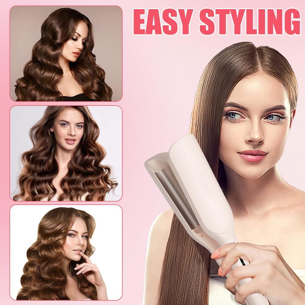 Ferro ondulato per capelli, ferro arricciacapelli da 32 mm, arricciacapelli a forma di V per tutti i tipi di capelli (rosa)