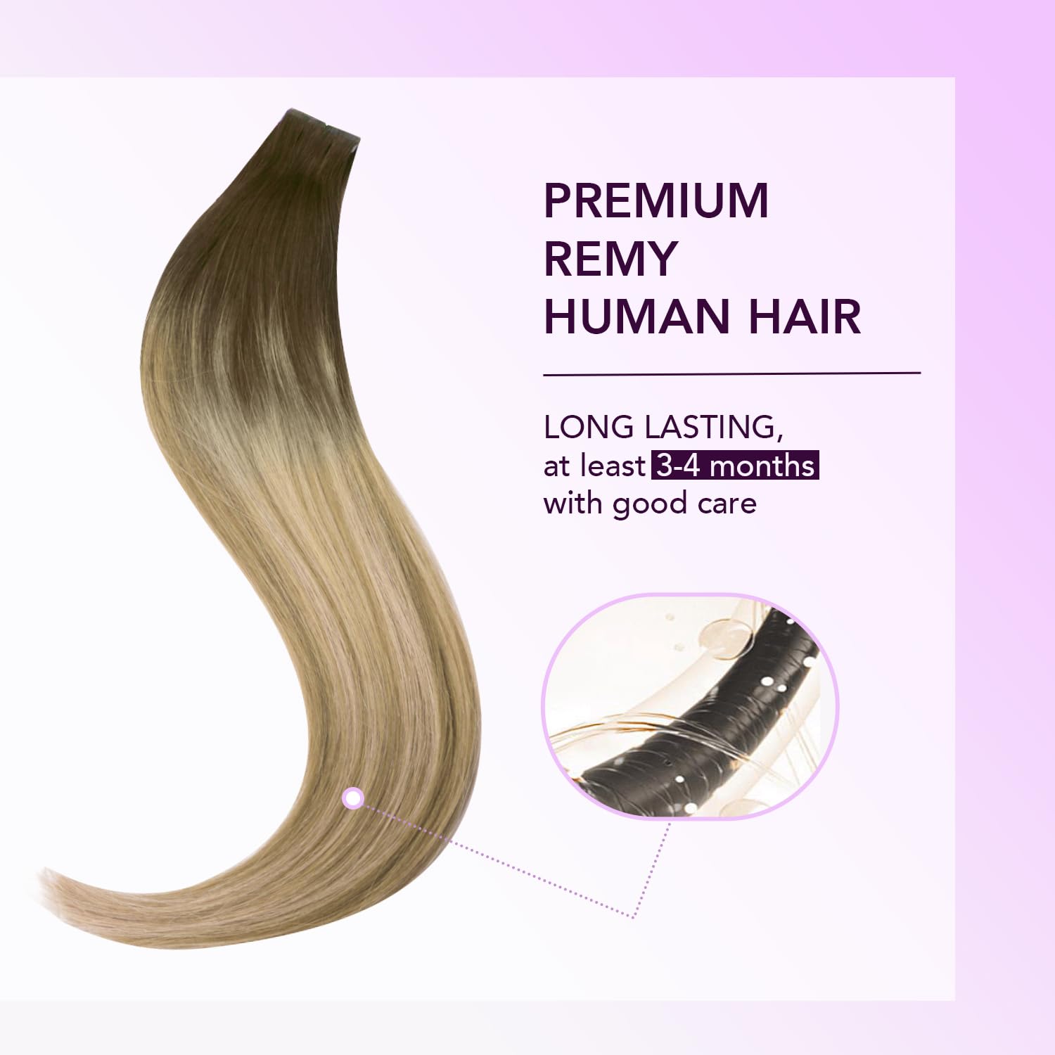 Sindra Extension Adhesive Cheveux Naturel, Brun à cendré Brun et blond 40CM Extension Bande Adhesive Cheveux Naturel 20PCS 50G (T40-3/8/22)