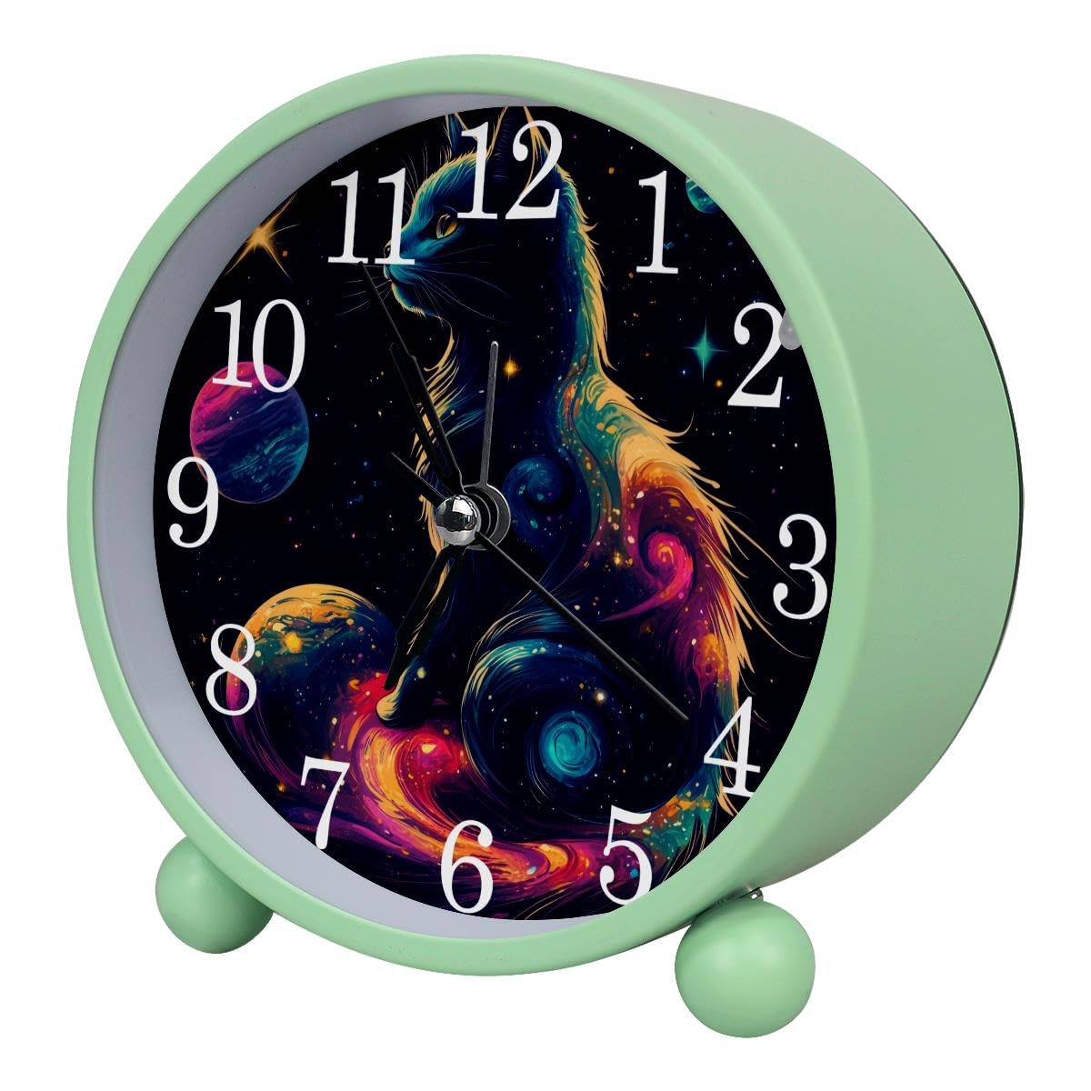 Luoweisi Alarm Clock Space Cat Planet, Silent Non-Ticking with Night Light