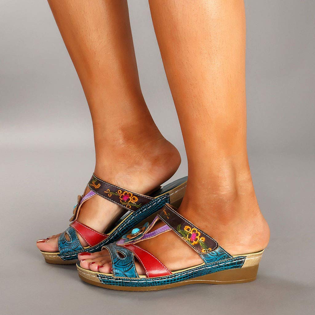 Sandales Femmes Compensées En Cuir – Confort Orthopédique, Bout Ouvert, Semelle épaisse, Style Vintage été