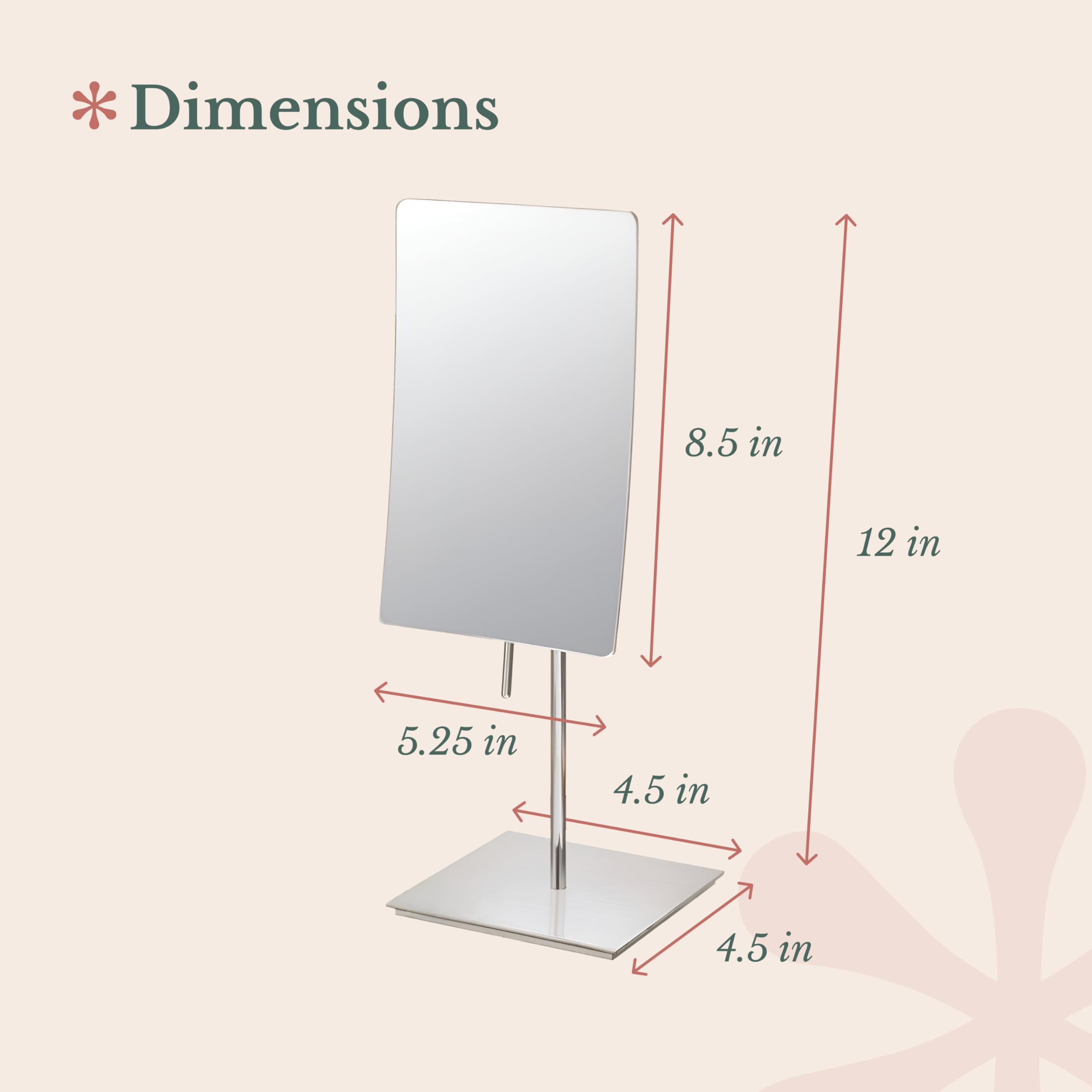 Hamilton Hills Espejo de Maquillaje Rectangular Moderno Aumento 3X, Acabado contemporáneo Cromado Pulido portátil, Ajustable y fácil posicionamiento, Espejo de Belleza con Aumento de Calidad de Lujo