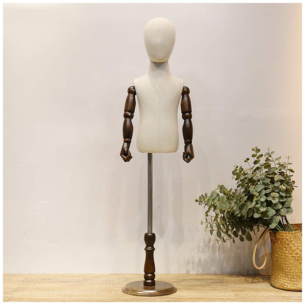 Kinder-Schaufensterpuppe, Torso, Kunststoffkörper, Holzarme, Runder Sockel, Kleiderform, Bekleidungsdisplay, Höhenverstellbar