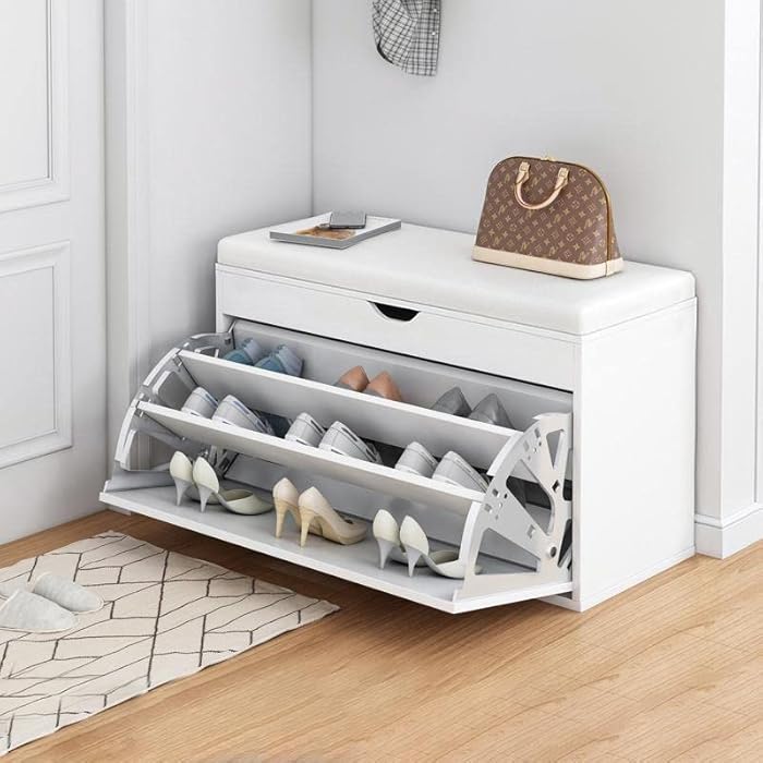Buy Shoe Storage Bench with Hidden Shoe Rack,Leather Entryway Shoe