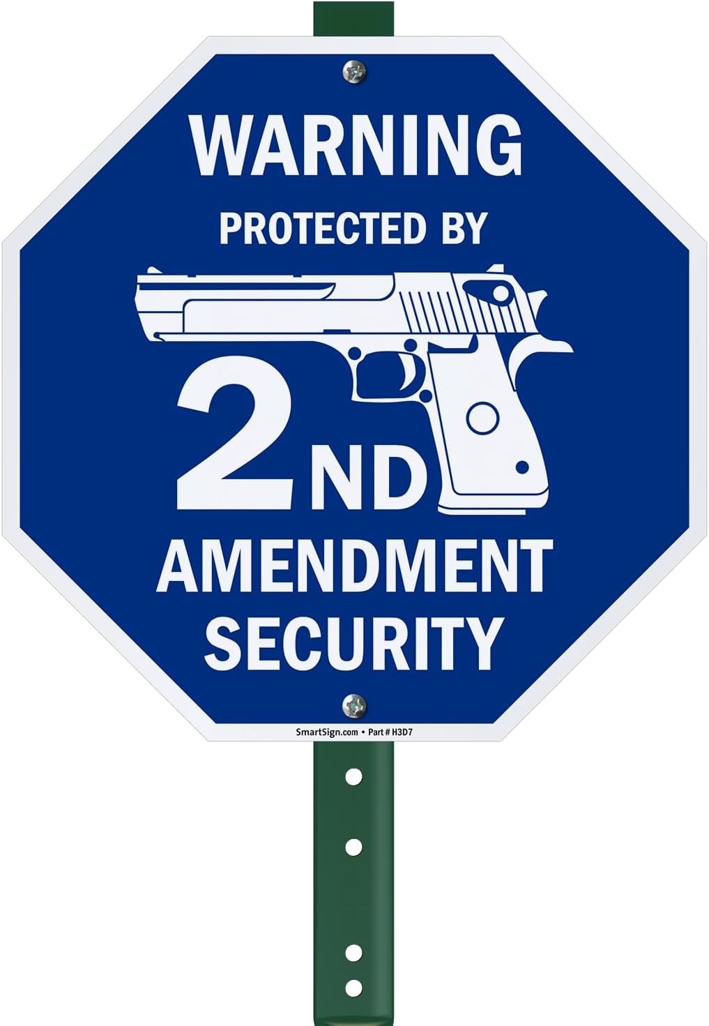 SmartSign 10 x 10 inch “Warning Protected By 2nd Amendment Security” Yard Sign and 18 inch Stake Kit, 40 mil 3M Laminated EG Reflective Aluminum, Blue and White, Set of 1, Made in USA Warning Protected By 2nd Amendment Security Sign