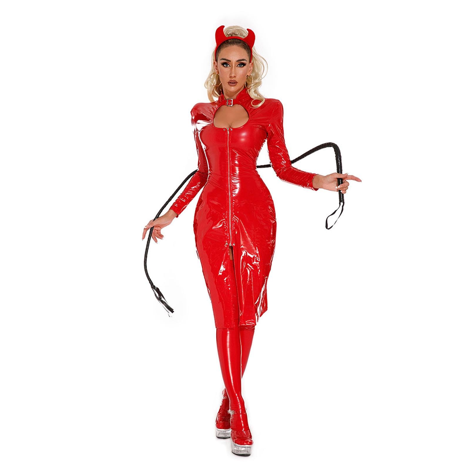 Sexy Underwear Bright Shiny Nightclub Performance Dress with Whip Headwear Stockings