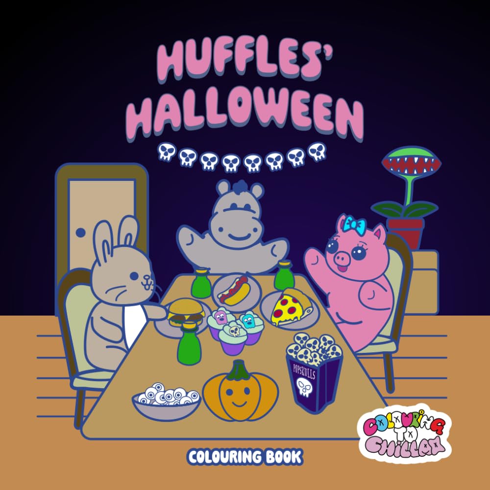 Huffles' Halloween: A Spooky Fun Colouring Adventure for Kids & Adults: Bring Huffville Back to Life with Your Imagination! Relaxing Halloween ... & Cute Illustrations (Huffles The Hippo)