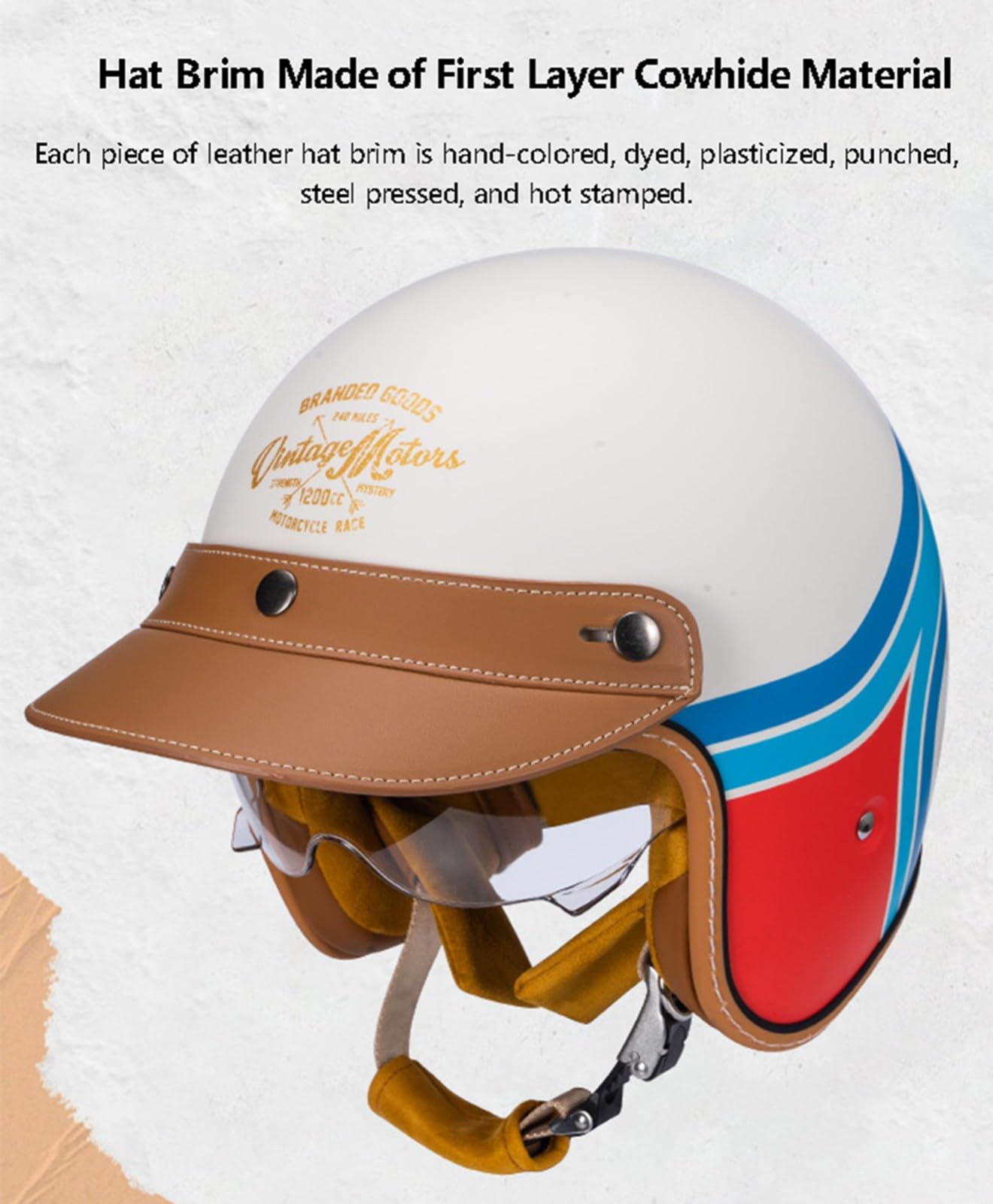 Casco Retro De Motocicleta 3/4 - Certificación DOT/ECE | Visera Ancha Y Ajuste Cómodo