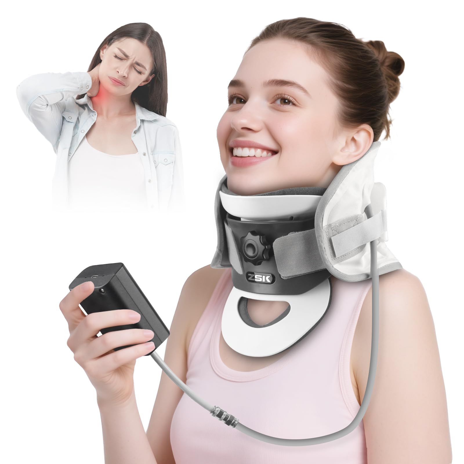 Cervical Neck Traction Device - FSA Eligible Neck Stretcher, Removable 20° Curved Support, Electric Air Pump with 3D Dynamic Traction & 8 Airbag, Neck Brace for Neck Pain Relief and Relaxation