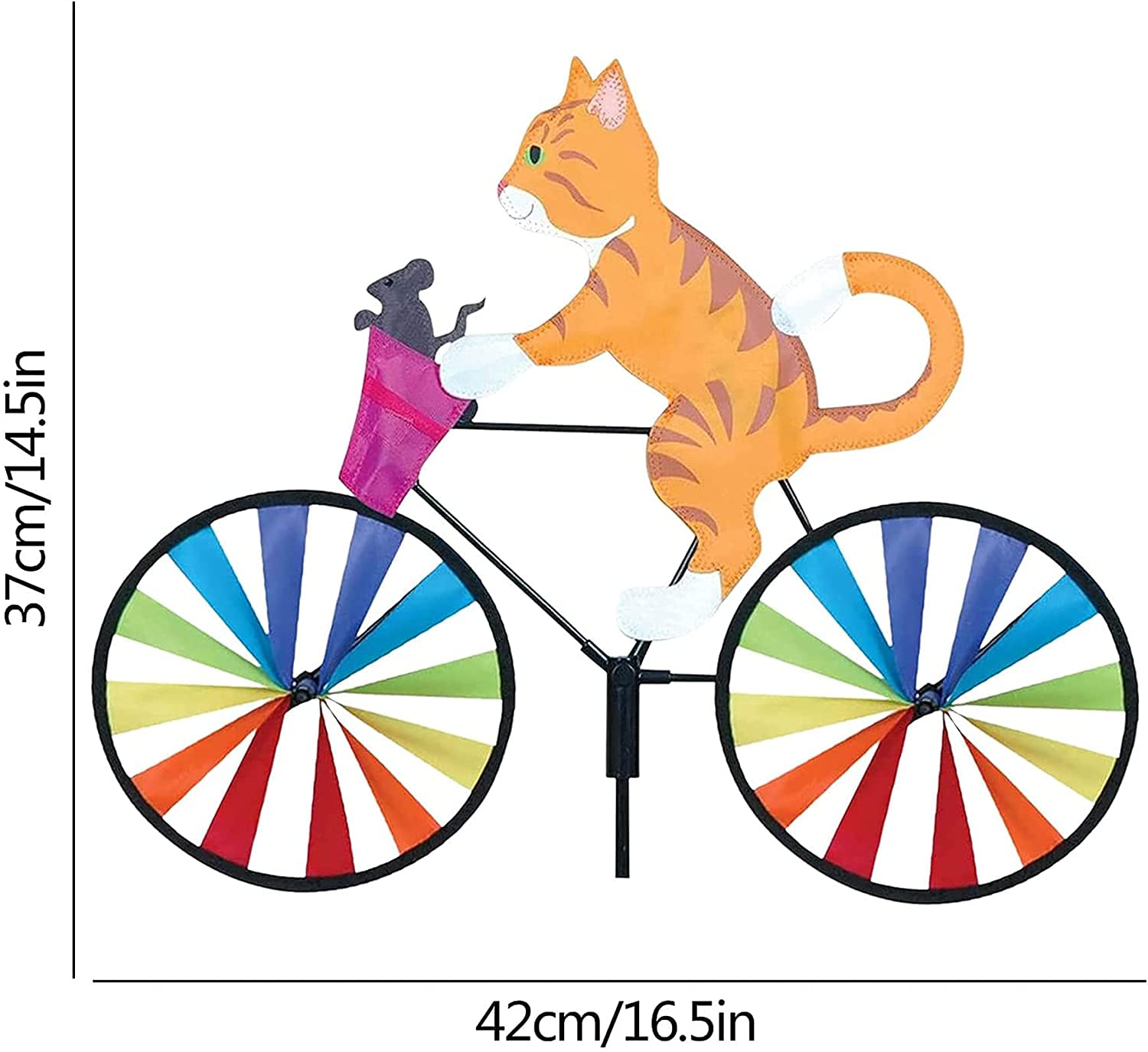 Moulin à vent en forme de vélo avec motif de dessin animé - Pour décoration extérieure - Chat jaune