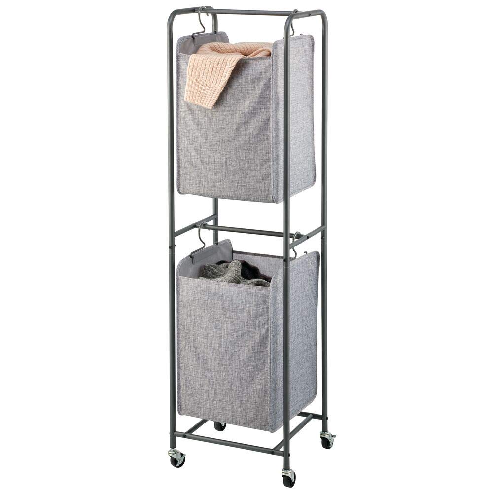 mDesign Vertical Laundry Basket Unit 2Tiered Polyester Laundry