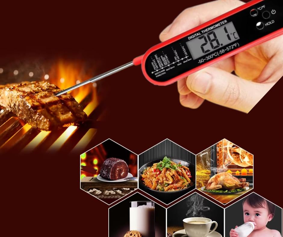 Miniatura 3 de Termómetro digital para carne, a prueba de agua, de lectura instantánea para carne, para parrilla y cocina, termómetro de alimentos para cocina y