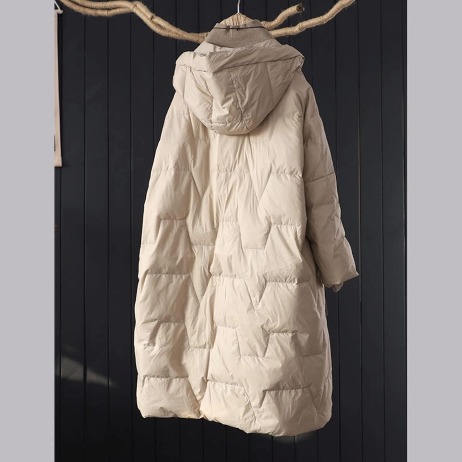 Piumino da Donna, Invernale, Lungo, in Piuma D'Anatra, Trapuntato, Oversize, Caldo, con Cappuccio, Casual, Nero, Parka con Tasche, Brown, 3XL