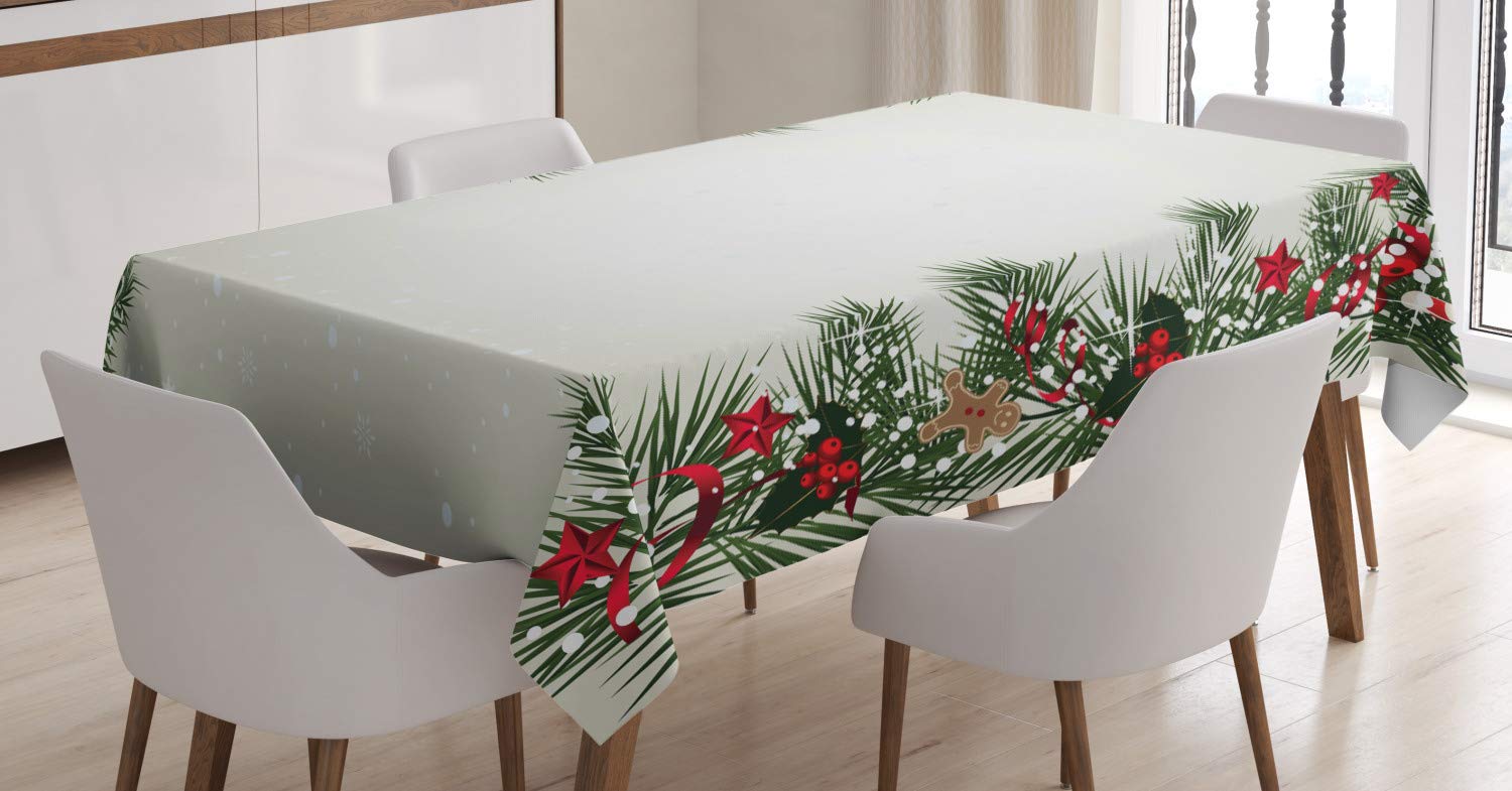 Tovaglia Rettangolare ABAKUHAUS Antlers – Ramo Di Sempreverde E Cervo, 140x200 Cm, Verde Felce, Poliestere Setoso Antimacchia, Per Tavolo Da Pranzo E Cucina - 3