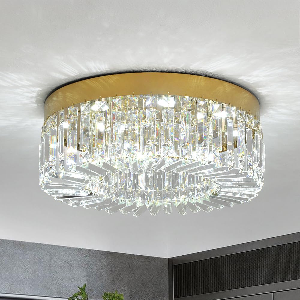 VETRULUS Kristall Kronleuchter 50CM Gold Semi Flush Mount Deckenleuchte Moderne Kronleuchter für Esszimmer Wohnzimmer Schlafzimmer