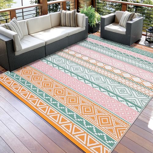 Garvee Outdoor Rug, Outdoor Plastic Straw Rug, Outdoor Rugs 9x12 for Patios Clearance Waterproof Patio Rug, Camping Rugs for Outside Rv, Grey Recyclab