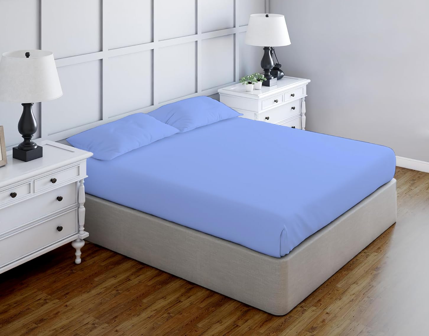 Luxury Egyptian Cotton Fitted Sheet 23cm Deep Pocket 200 Thread Count Single, Double, King, Super King Soft & Comfortable Bottom Fitted Sheet (Blue, Super King)