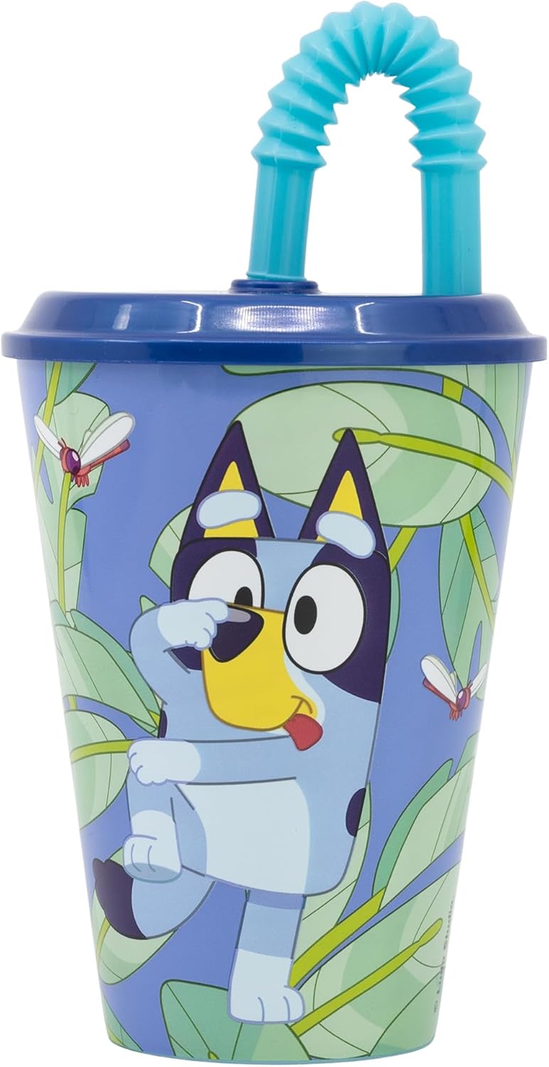 Stor Bluey 430 ml Reusable Children's Cup with Lid and Reusable Straw