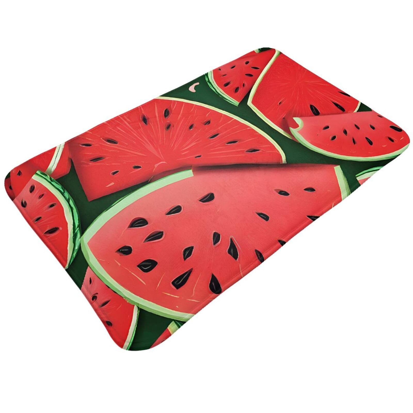 Red Watermelon Print Living Room Bathroom Kitchen Anti Slip and Absorbent Carpet, Indoor Entrance Door Muddy Floor Mat, Ultra Soft Washable Carpet 21x31.5 Inches