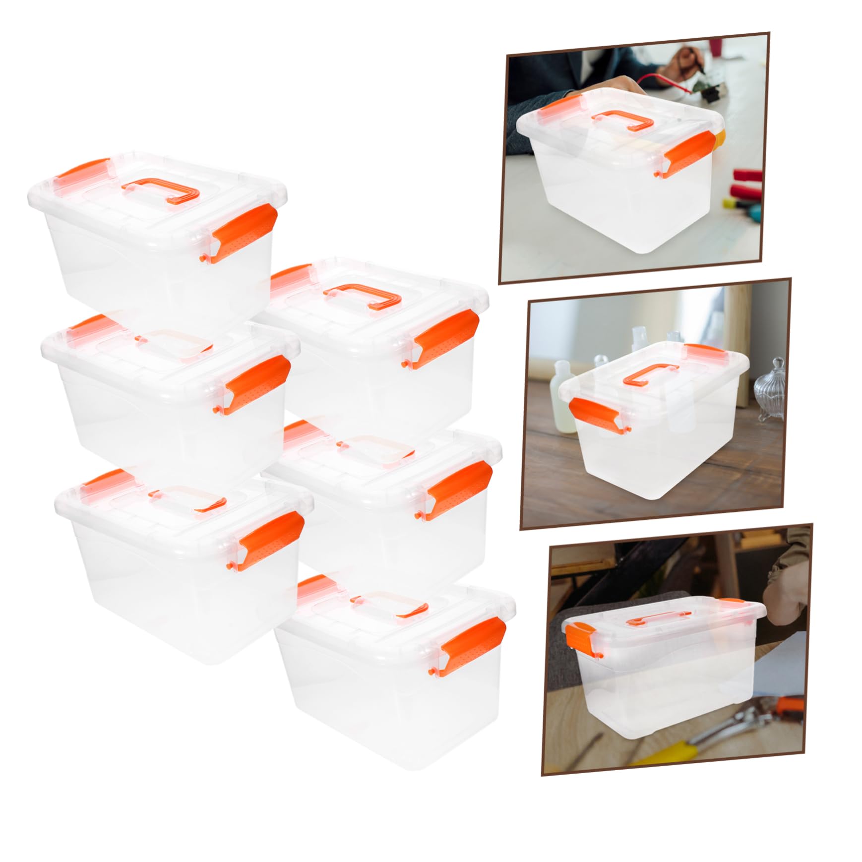 Hohopeti Cajas De Almacenamiento Transparentes 3 Litros Asa y Tapa, Contenedores Plásticos Grandes 27.5x18x14 Cm, Organizadores Portátiles Para Cocina y Uso Diario, Juego De 6 Piezas