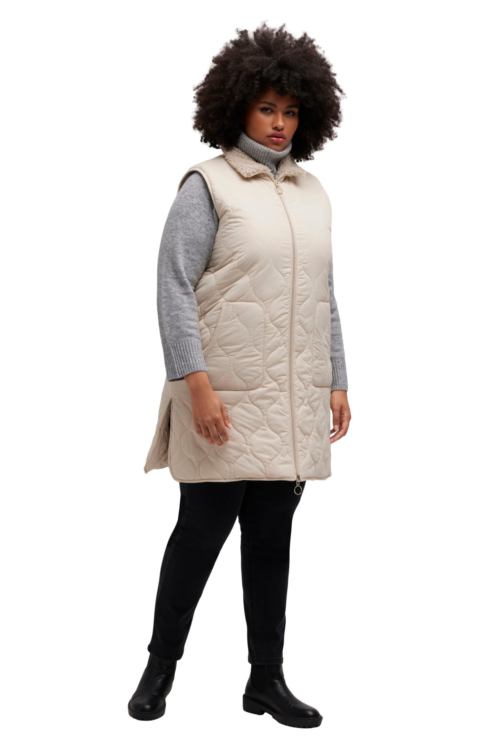 Ulla Popken Damen große Größen Übergrößen Plus Size Wendeweste, Wellenstepp/Patchlook, Stehkragen, ärmellos 815337