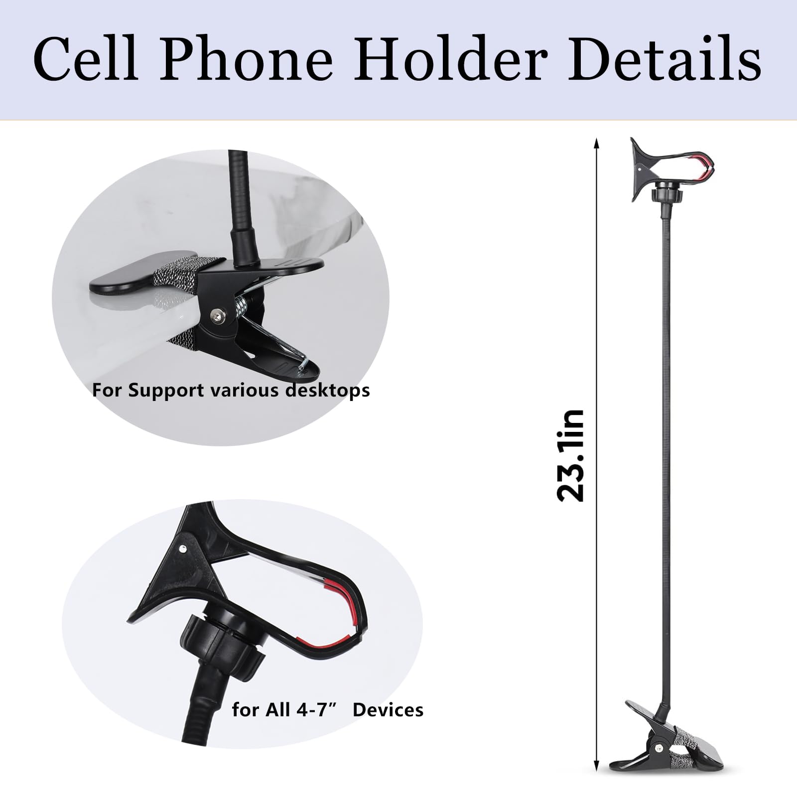 Soporte de cuello de cisne para teléfono celular, soporte universal perezoso flexible de brazo largo para cama, soporte de teléfono móvil de escritorio ajustable de 360 grados para todos los
