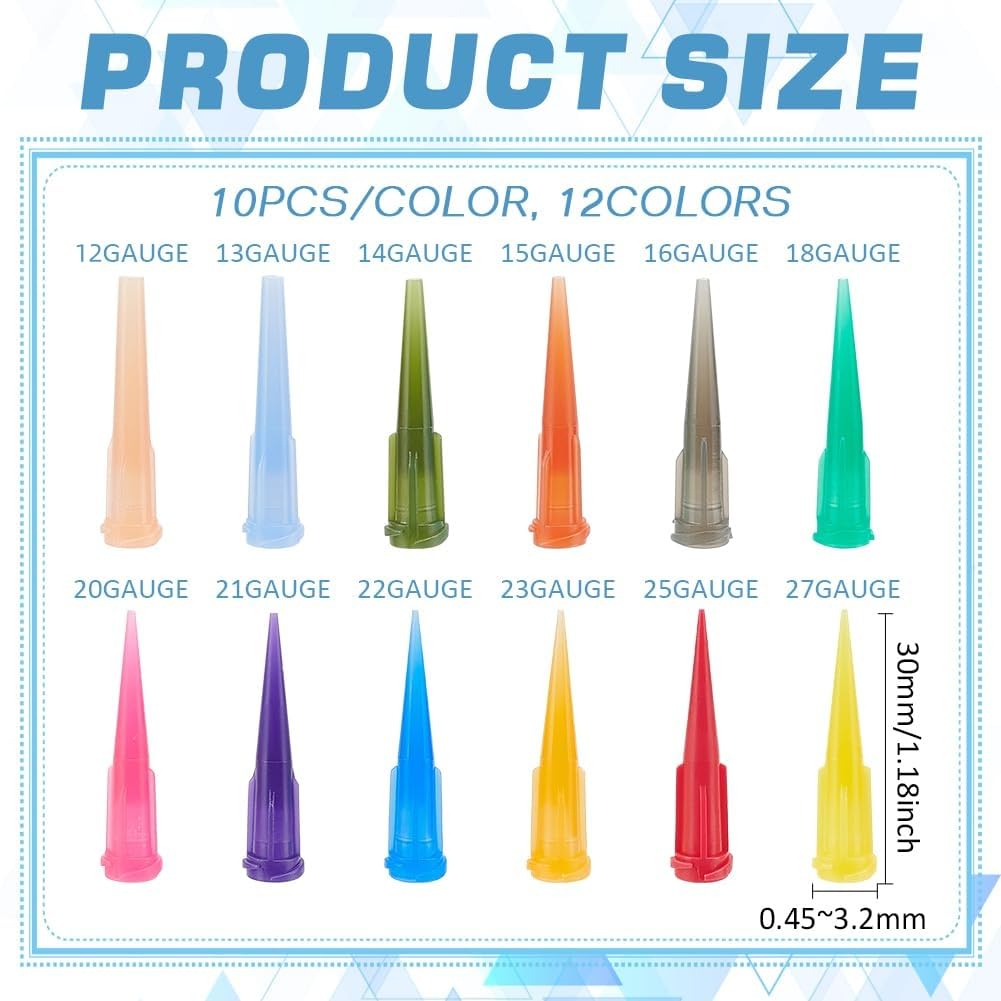 BENECREAT 120Pcs Blunt Plastic Tapered Tip Plastic Dispensing Needle Tips with 12 Mixed Size for Refilling Glue Fluid Precisely (12GA/13GA/14GA/ 15GA/16GA/18GA/ 20GA/21GA/22GA/ 23GA/25GA/27GA) — Amazon image 2