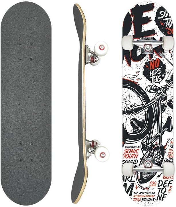 Professional Double Kick Skateboard, 31 inch Maple Deck, ABEC-9 Bearings, 95A PU Wheels, Custom Graphic Design 31" bicycle