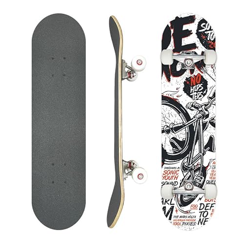 Professional Double Kick Skateboard, 31 inch Maple Deck, ABEC-9 Bearings, 95A PU Wheels, Custom Graphic Design (Bicycle, 31in)