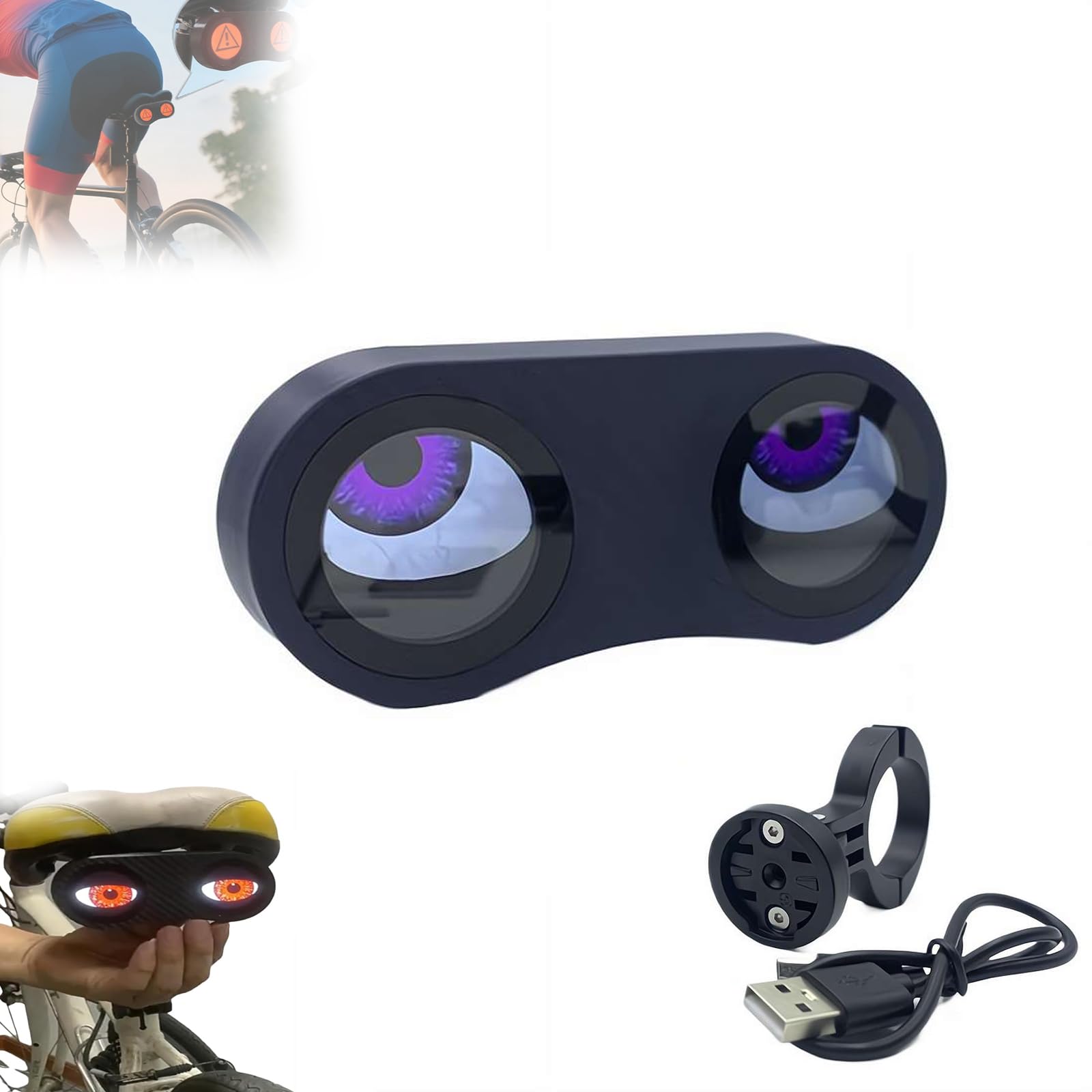 Luz trasera de la bicicleta de los ojos del demonio, luces traseras de la bicicleta de los ojos programables impermeables, luz trasera de la bicicleta de los ojos del diablo recargable USB inteligente