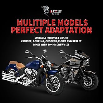 MZS Motorcycle Mirrors Chrome, Universal 10MM 8MM Rear View Side Mirror 360 Degree Adjustable Handlebar Compatible with Street Bike Cruiser Touring Chopper Scooter GY6