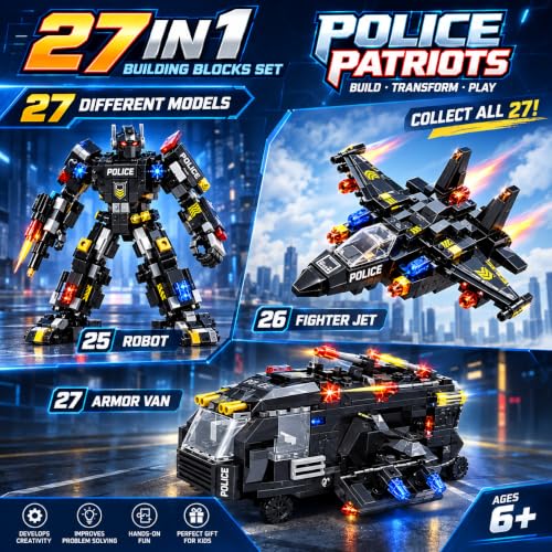 Image of 27 in 1 SWAT Robot Police Vehicle Building Blocks Construction Toy Set