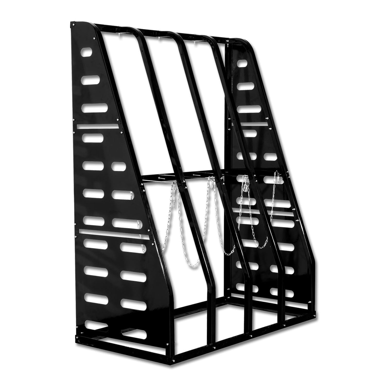 Photo 1 of Steel Vertical Long Parts Storage Rack, Lumber Storage Rack 1500 LBS Capacity, Heavy Duty Standing Bar Rack with Safety Chain for Garage Workshop Factory, 4 Bays, Black,