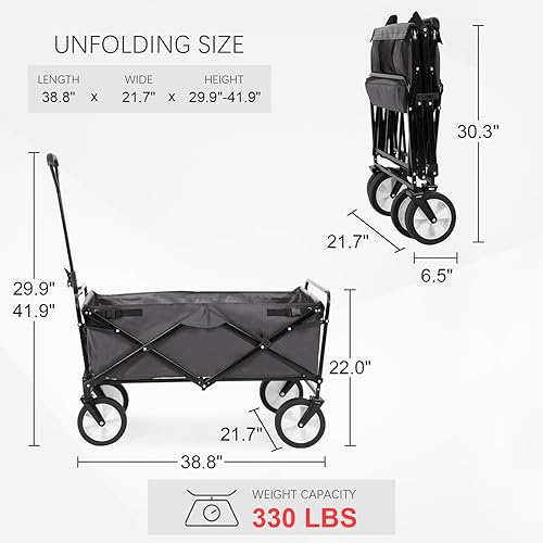 Miniatura 3 de Carro plegable de jardín con gran capacidad, carrito de utilidad portátil resistente para playa, campamento, compras, jardín (gris)