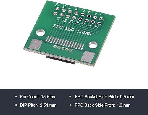 Miniatura 3 de MECCANIXITY FPC FFC PCB Converter Board 15P 0.020 in en el lado del zócalo, parte posterior 0.039 in, a DIP 0.100 in para impresora LCD 3D Cámara