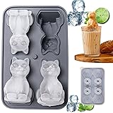 Cute 3D Cat Silicone Ice Cube Tray Mold Cartoon Animal Ice Box BPA-Free (Grey)