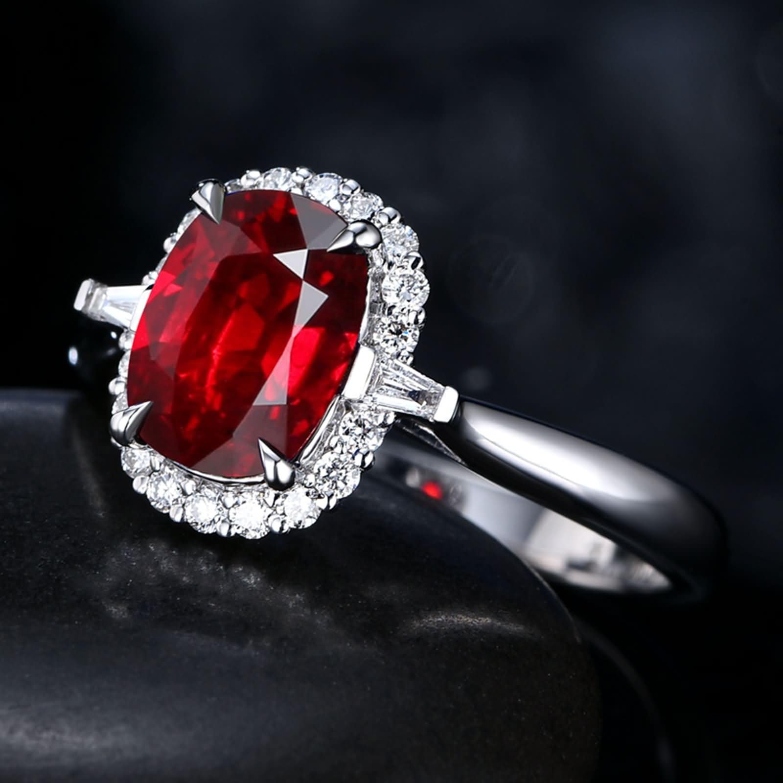 Obrączki ślubne damskie 9K / 14K / 18K / 18K, 4 owalne szczęki z 1,01 ct rubinem i diamentem, czerwony srebrny pierścionek z Fediną dla kobiet