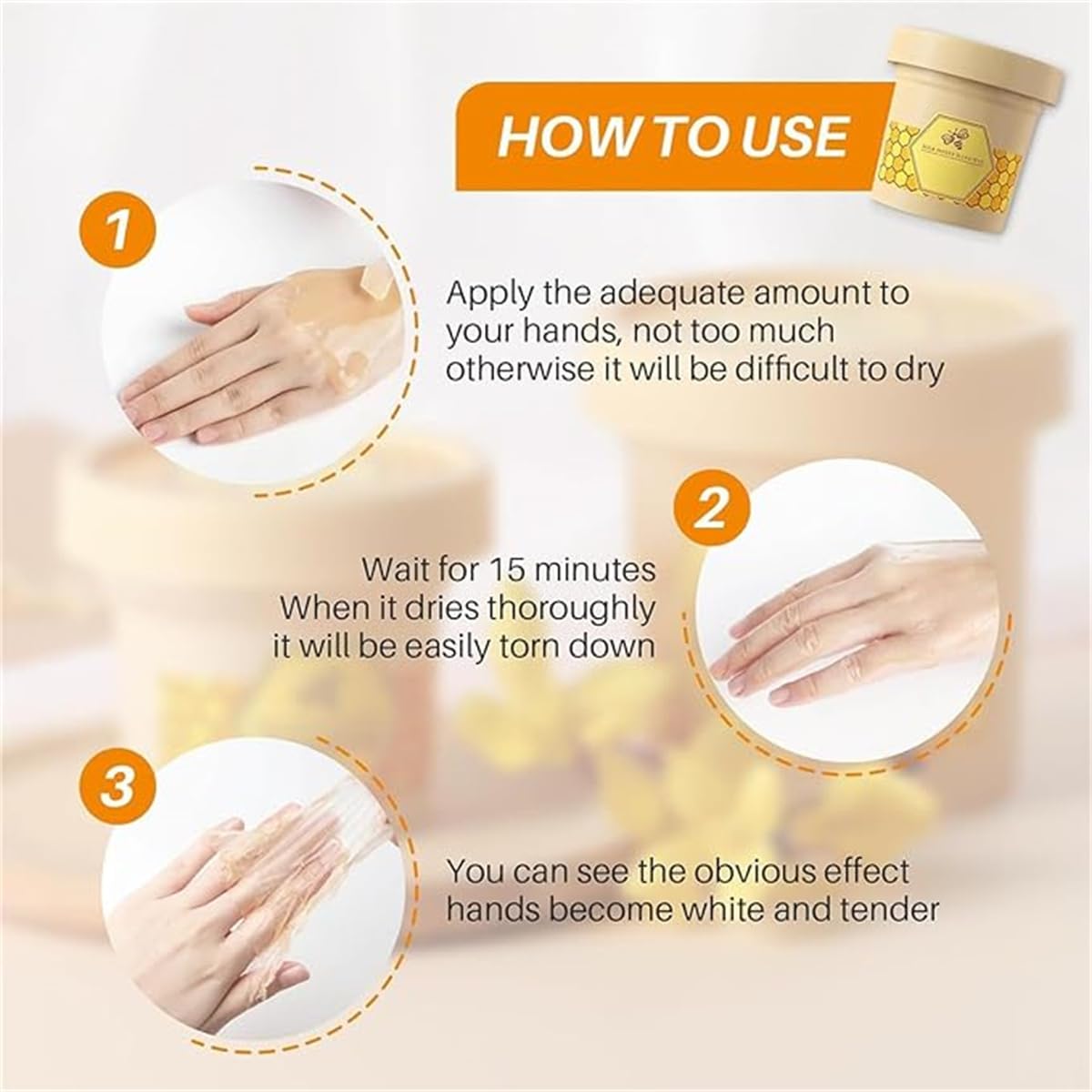 Masque pour les mains à la cire de lait au miel - Masque exfoliant pour hydrater les mains, enlever les peaux mortes, soin des mains exfoliant, masque hydratant pour tous les types de peau (300 g - 3
