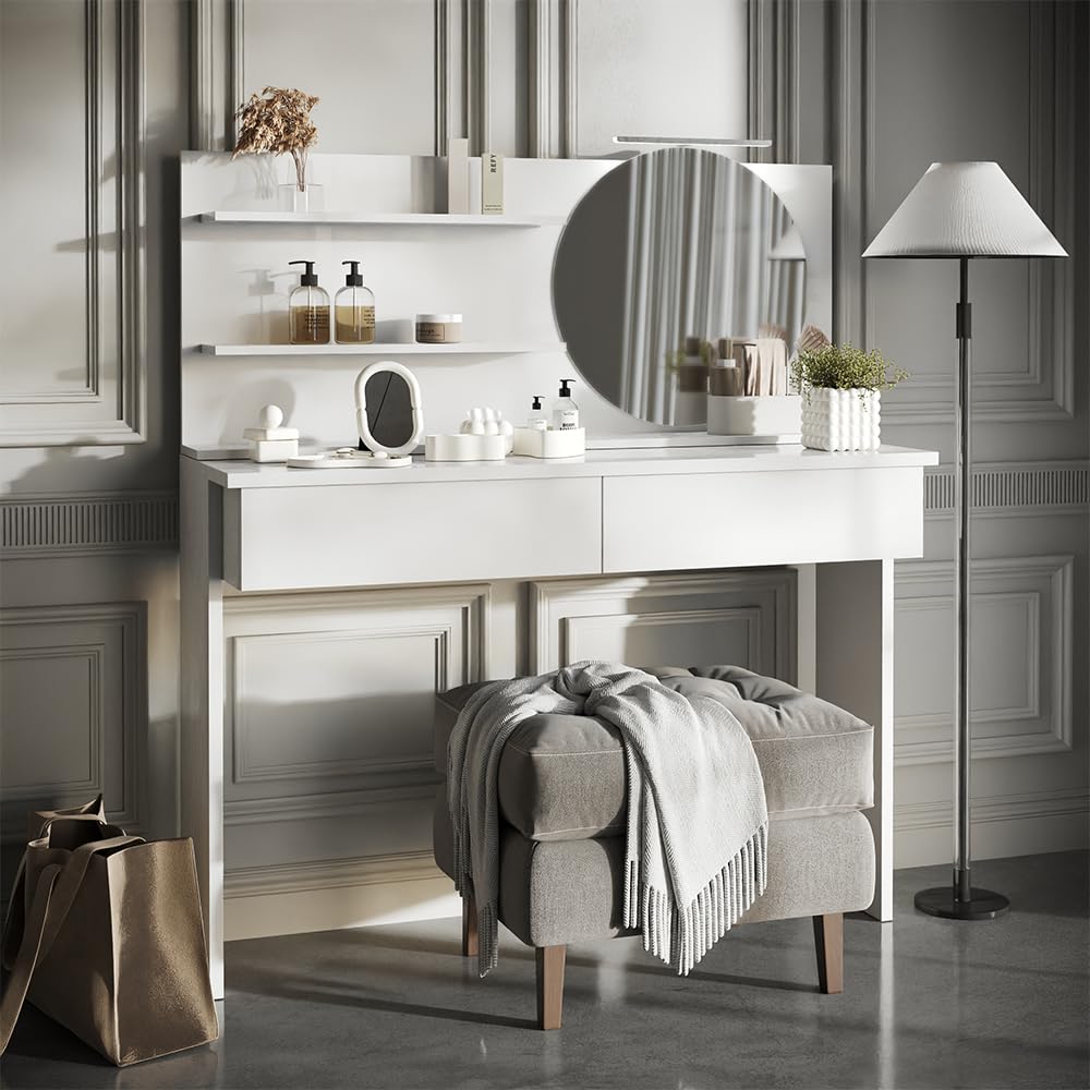 Vicco Specchio con mensola Avena, Bianco, 120 x 50 cm con 3 scomparti aperti, per montaggio a parete con illuminazione LED integrata