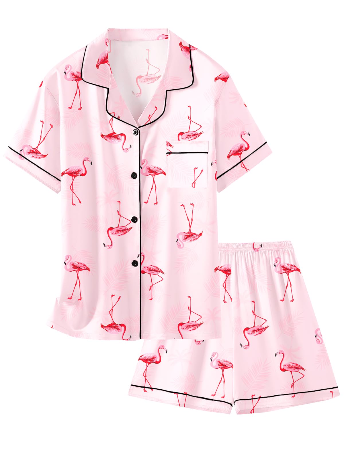 Girls &amp; Womens Satin Pajamas Set, Silk Button-Down Sleepwear 2 Piece Nightwear, 3 Years - Women XXL