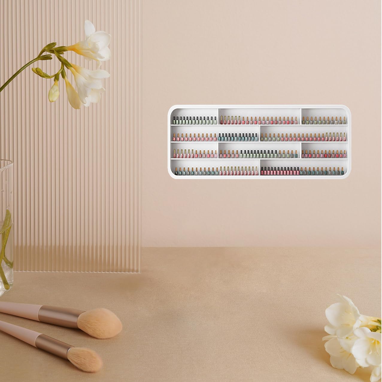 Organizzatore per Smalto da Appendere, Porta Oli Essenziali Bianco, Mobiletto Porta Cosmetici Aperto, per Salone/Centro Estetico/Casa,0.5m