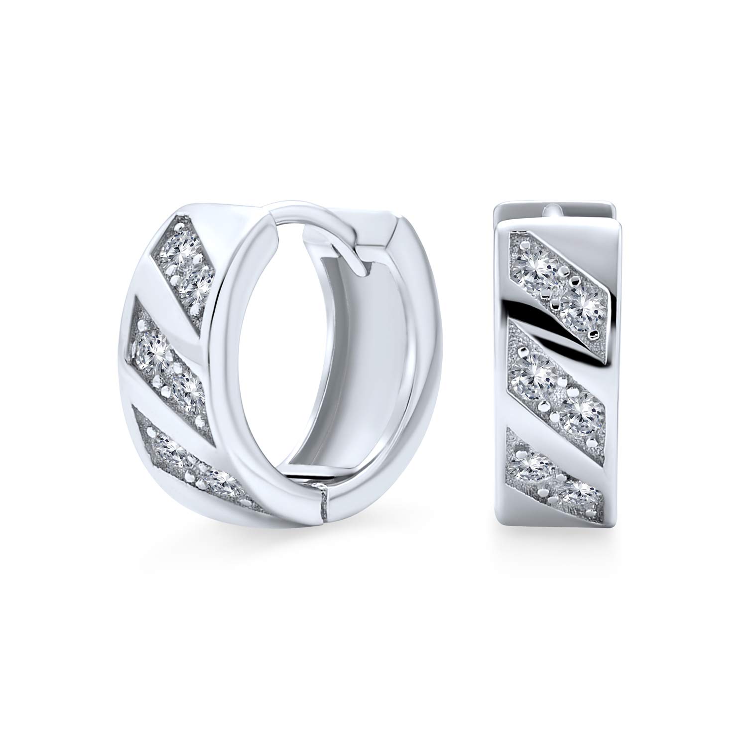 Créoles petites en argent .925 avec bande CZ, le cadeau idéal mixte - 7