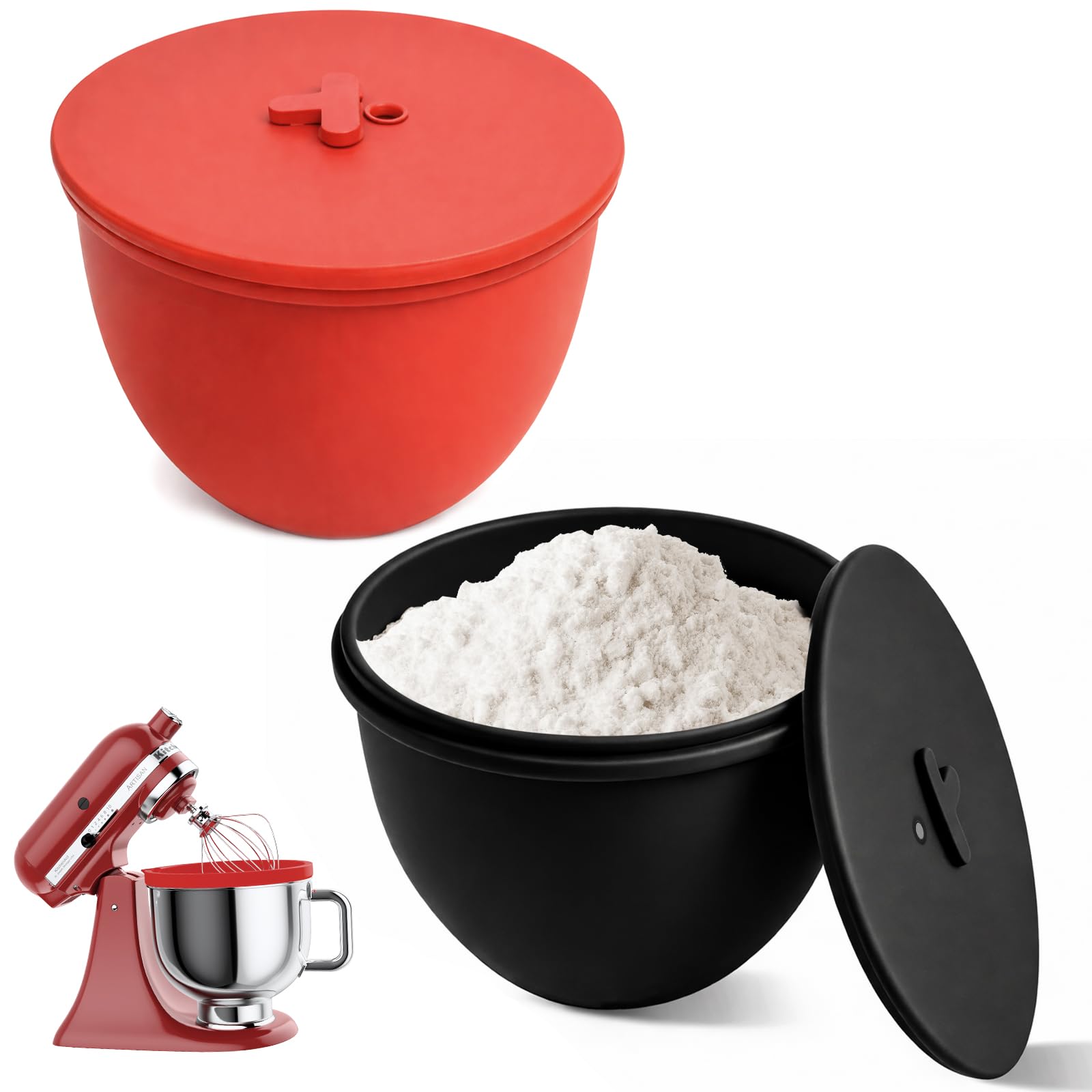 Silikoneinsatz mit Deckel – kompatibel mit KitchenAid/Kitchen Aid Schüssel/Rührschüssel 4,3 L (4,5 Qt), Rot, Teigschüssel-Einlage, Schüssel-Einsatz (Liner)