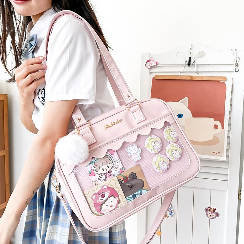 Cute Ita Bag for Women, Kawaii Crossbody Shoulder Bag Sling Purse Itabag Large Capacity JK Harajuku Grunge Aesthetic (Pink+fur ball)2