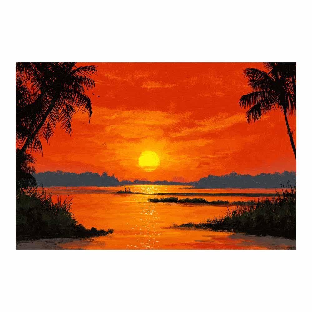 HOQIU Landscape wall art Tropical Sunset Silhouette canvas art, art print, house decor, bedroom wall decor above bed, prints for living room.(Multicolor)-60x80cm Unframed