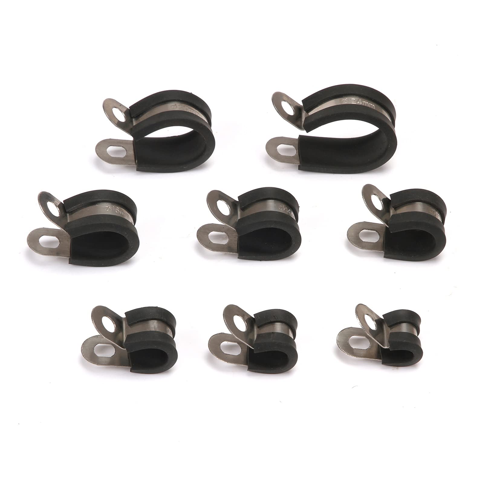 yaoqijie - Manguera de retención de acero inoxidable con revestimiento de goma negra, abrazaderas en P, abrazadera en P, 6 mm, 8 mm, 10 mm, 12 mm, 14 mm, 16 mm, 20 mm, 24 mm, duración (tamaño : 20 mm)